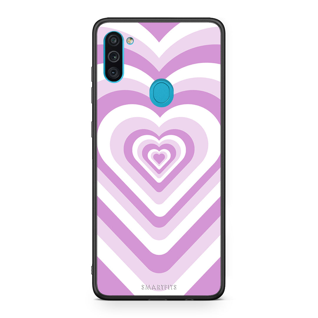 Samsung A11/M11 Lilac Hearts θήκη από τη Smartfits με σχέδιο στο πίσω μέρος και μαύρο περίβλημα | Smartphone case with colorful back and black bezels by Smartfits