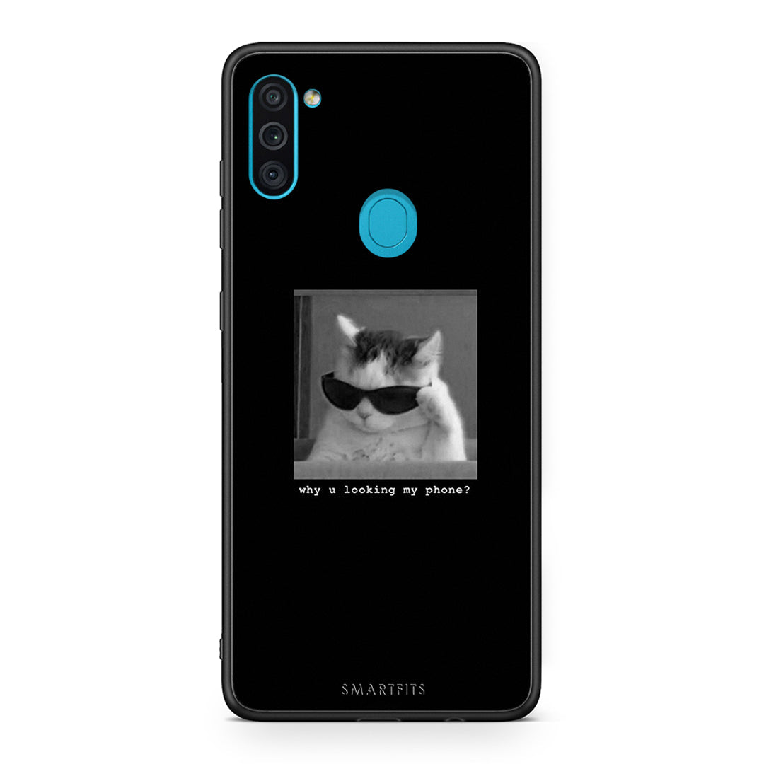 Samsung A11/M11 Meme Cat θήκη από τη Smartfits με σχέδιο στο πίσω μέρος και μαύρο περίβλημα | Smartphone case with colorful back and black bezels by Smartfits