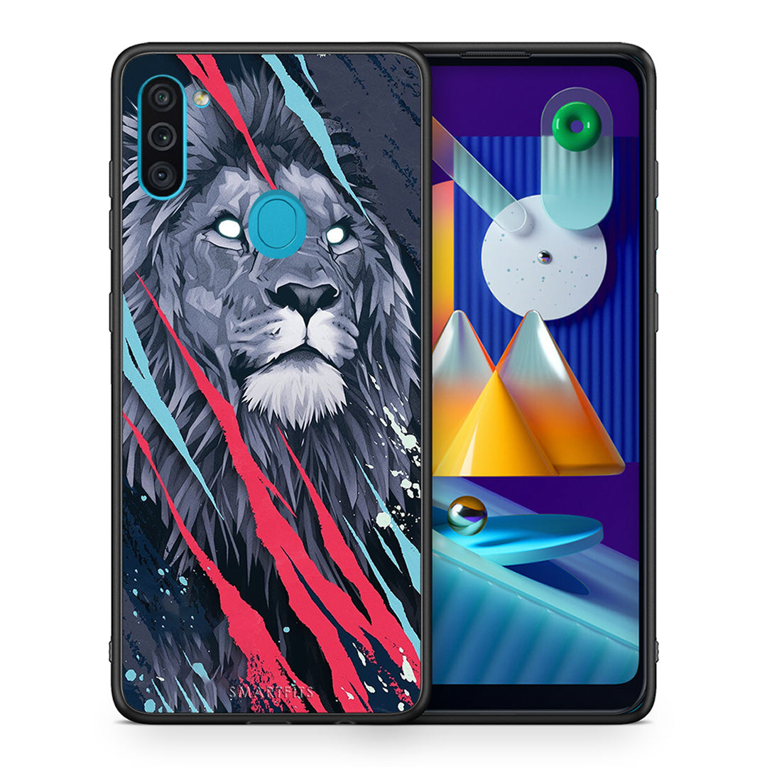 Θήκη Samsung A11/M11 Lion Designer PopArt από τη Smartfits με σχέδιο στο πίσω μέρος και μαύρο περίβλημα | Samsung A11/M11 Lion Designer PopArt case with colorful back and black bezels