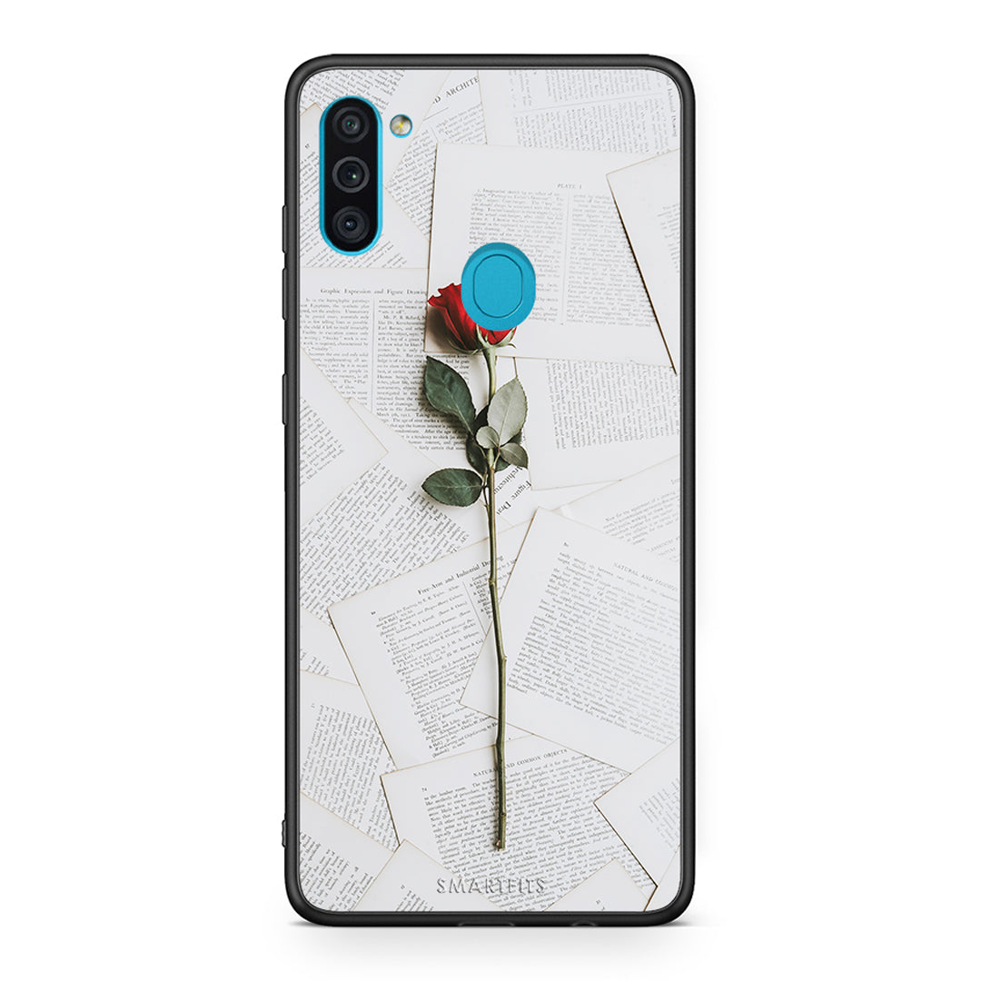 Samsung A11/M11 Red Rose θήκη από τη Smartfits με σχέδιο στο πίσω μέρος και μαύρο περίβλημα | Smartphone case with colorful back and black bezels by Smartfits