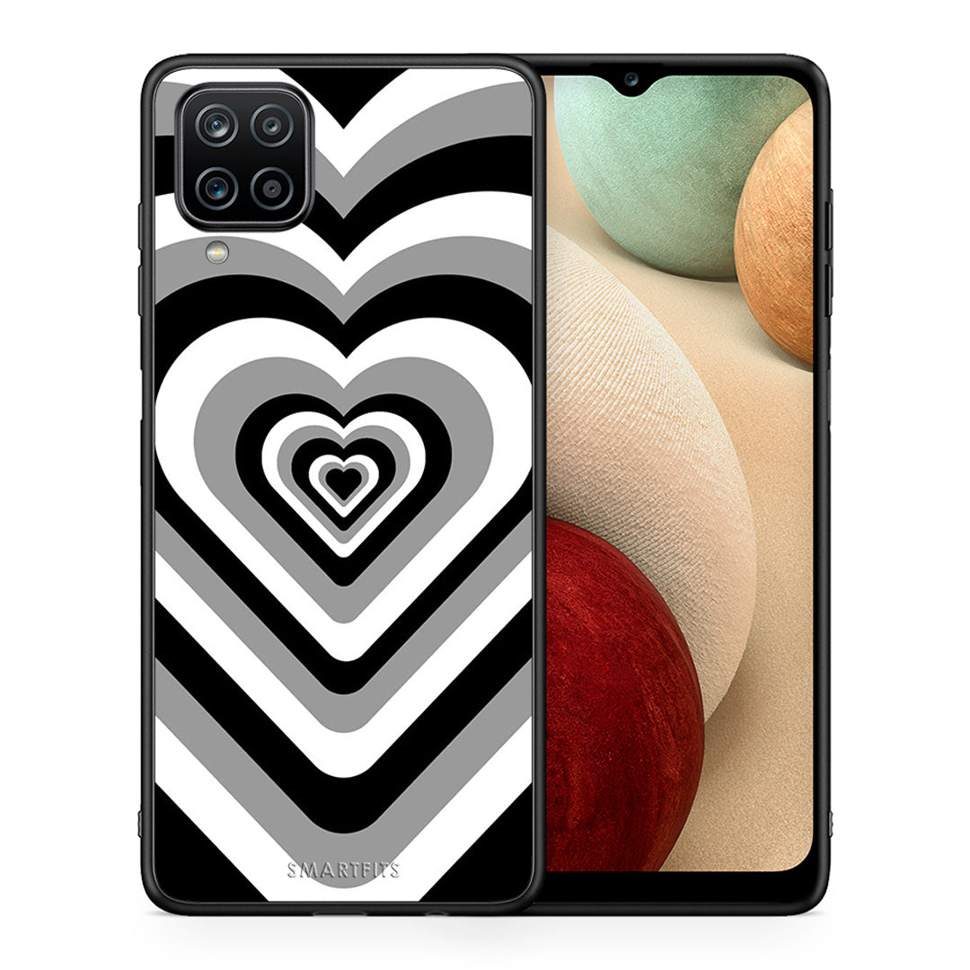 Θήκη Samsung A12 Black Hearts από τη Smartfits με σχέδιο στο πίσω μέρος και μαύρο περίβλημα | Samsung A12 Black Hearts case with colorful back and black bezels