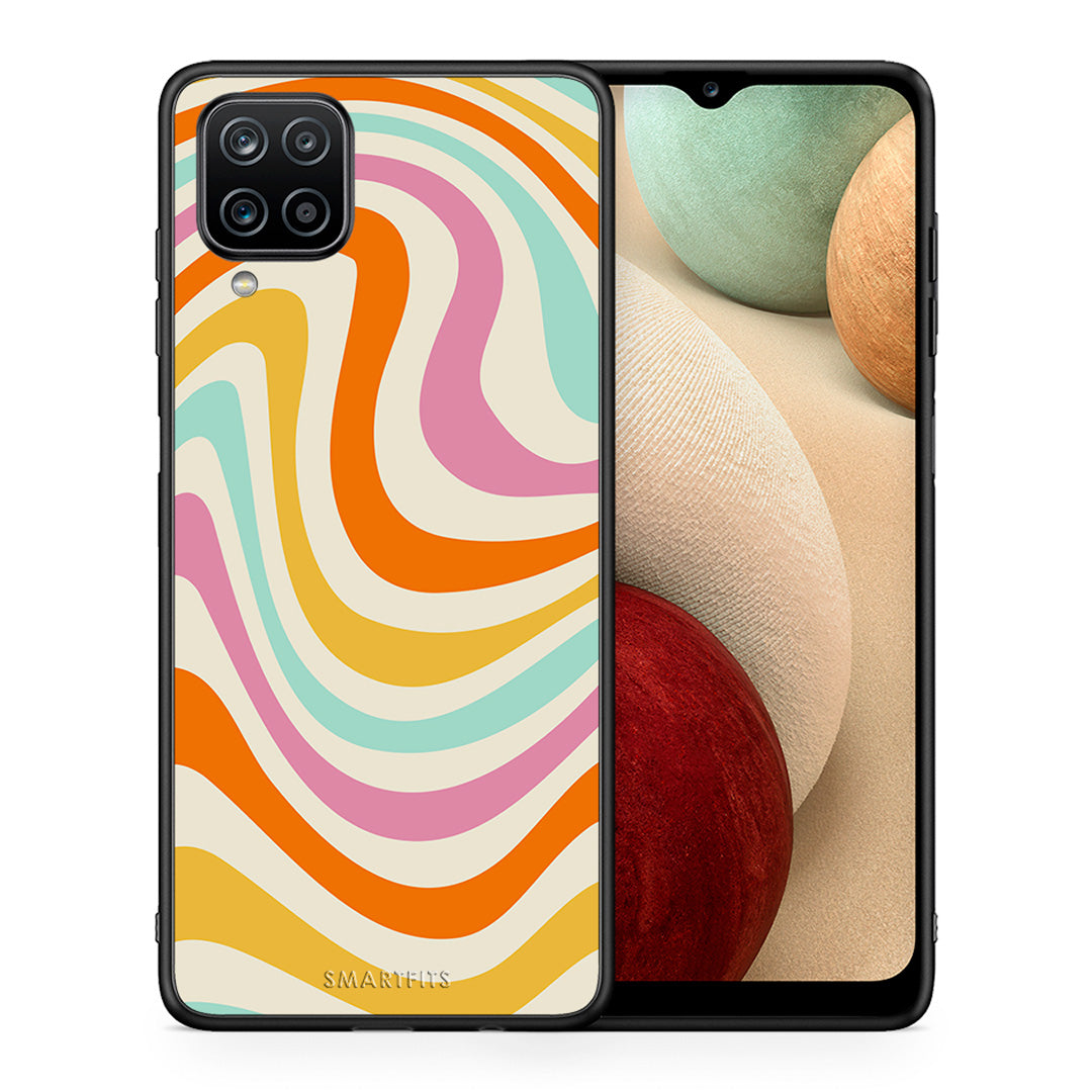 Θήκη Samsung A12 Colourful Waves από τη Smartfits με σχέδιο στο πίσω μέρος και μαύρο περίβλημα | Samsung A12 Colourful Waves case with colorful back and black bezels