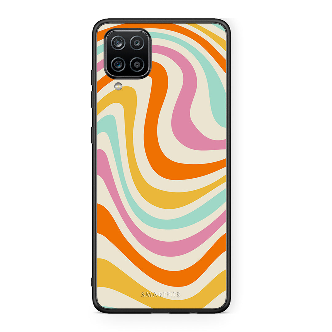Samsung A12 Colourful Waves θήκη από τη Smartfits με σχέδιο στο πίσω μέρος και μαύρο περίβλημα | Smartphone case with colorful back and black bezels by Smartfits