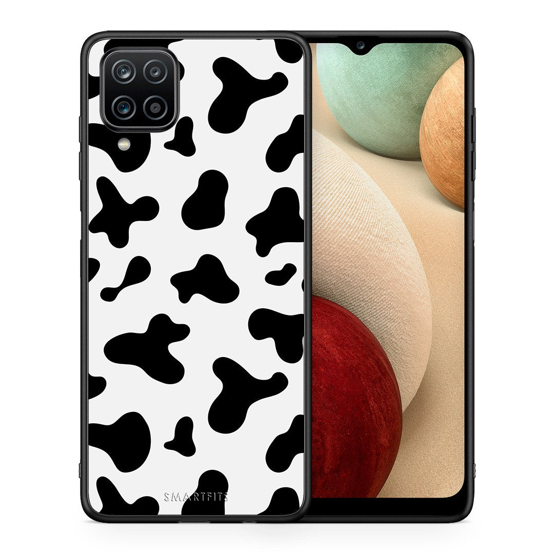 Θήκη Samsung A12 Cow Print από τη Smartfits με σχέδιο στο πίσω μέρος και μαύρο περίβλημα | Samsung A12 Cow Print case with colorful back and black bezels