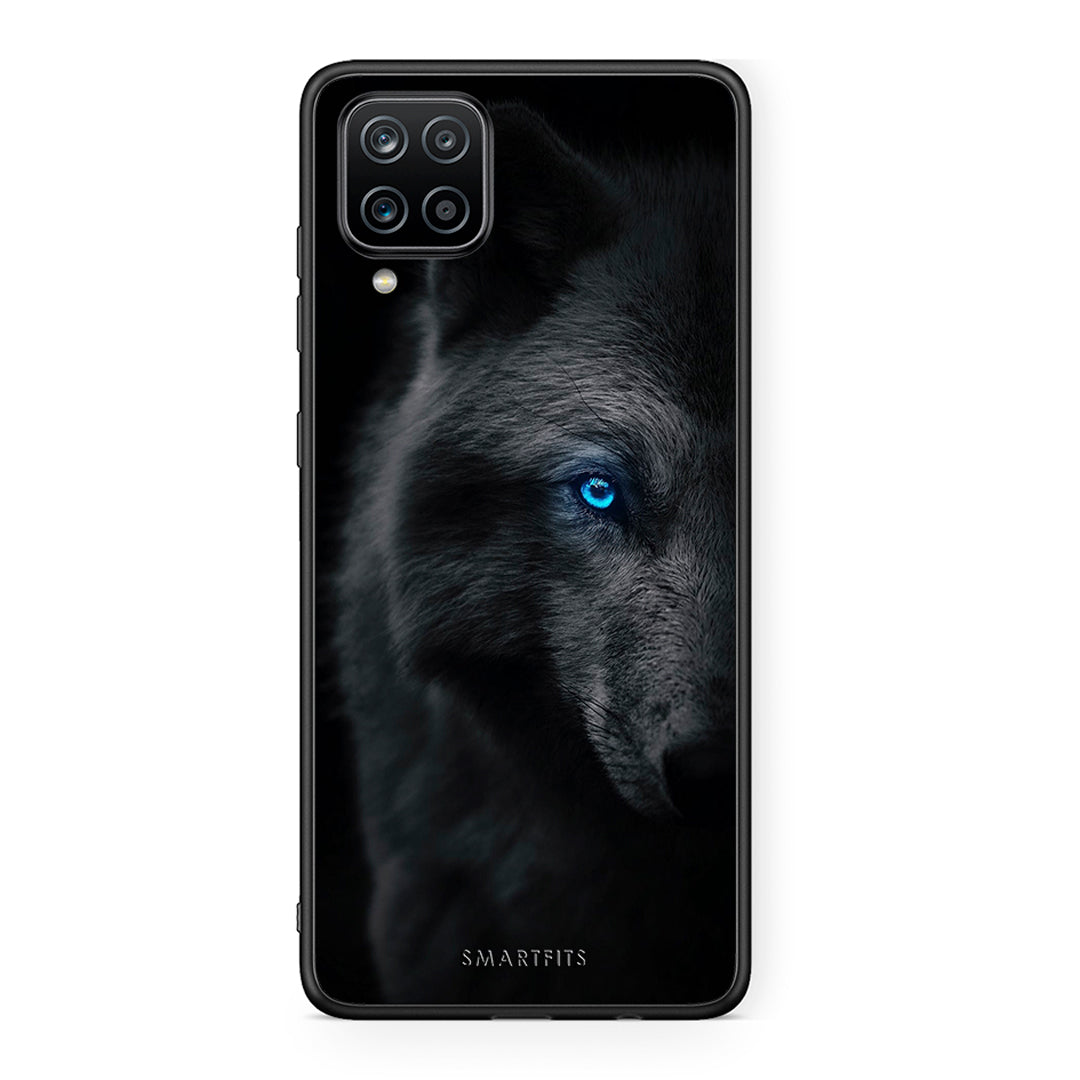 Samsung A12 Dark Wolf θήκη από τη Smartfits με σχέδιο στο πίσω μέρος και μαύρο περίβλημα | Smartphone case with colorful back and black bezels by Smartfits