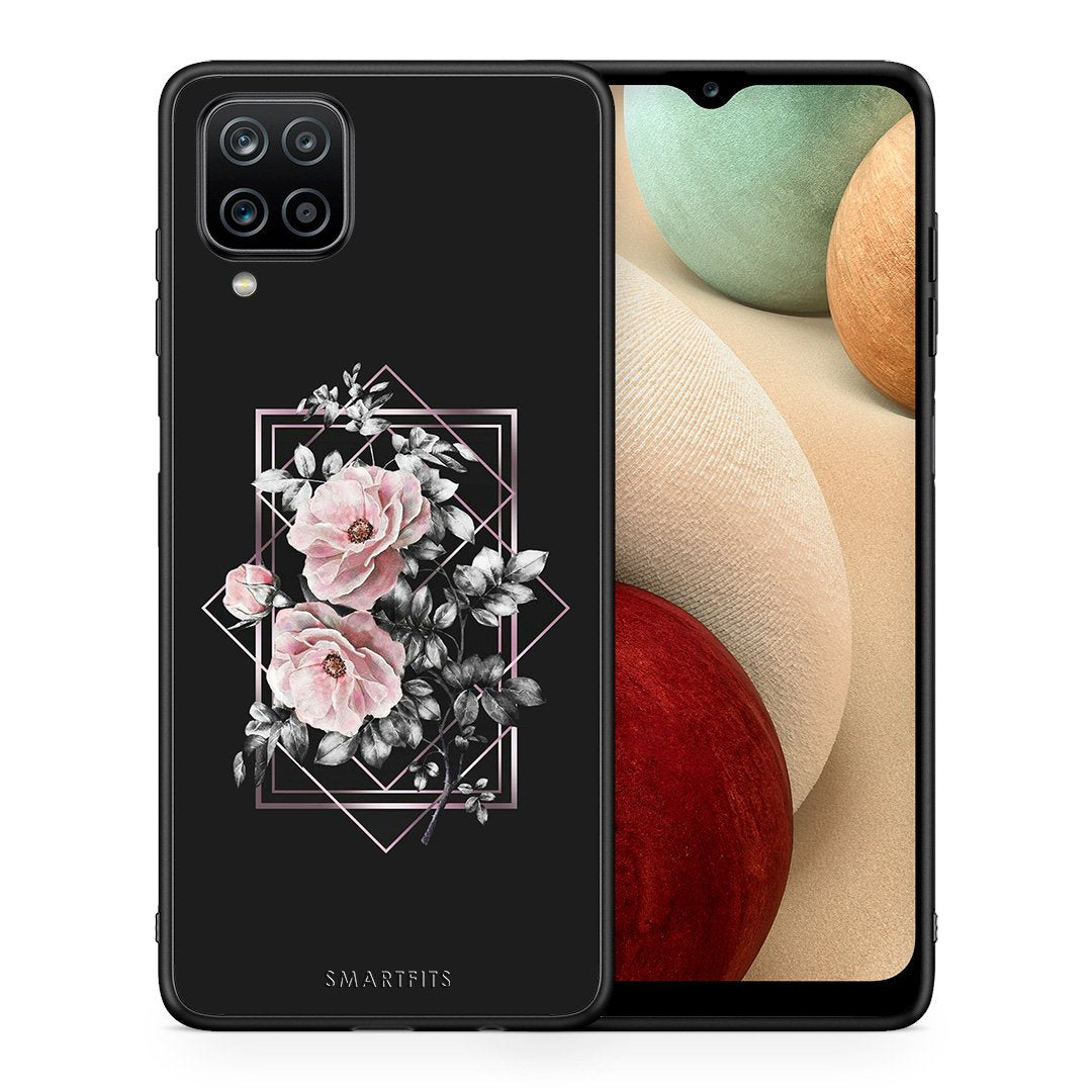 Θήκη Samsung A12 Frame Flower από τη Smartfits με σχέδιο στο πίσω μέρος και μαύρο περίβλημα | Samsung A12 Frame Flower case with colorful back and black bezels