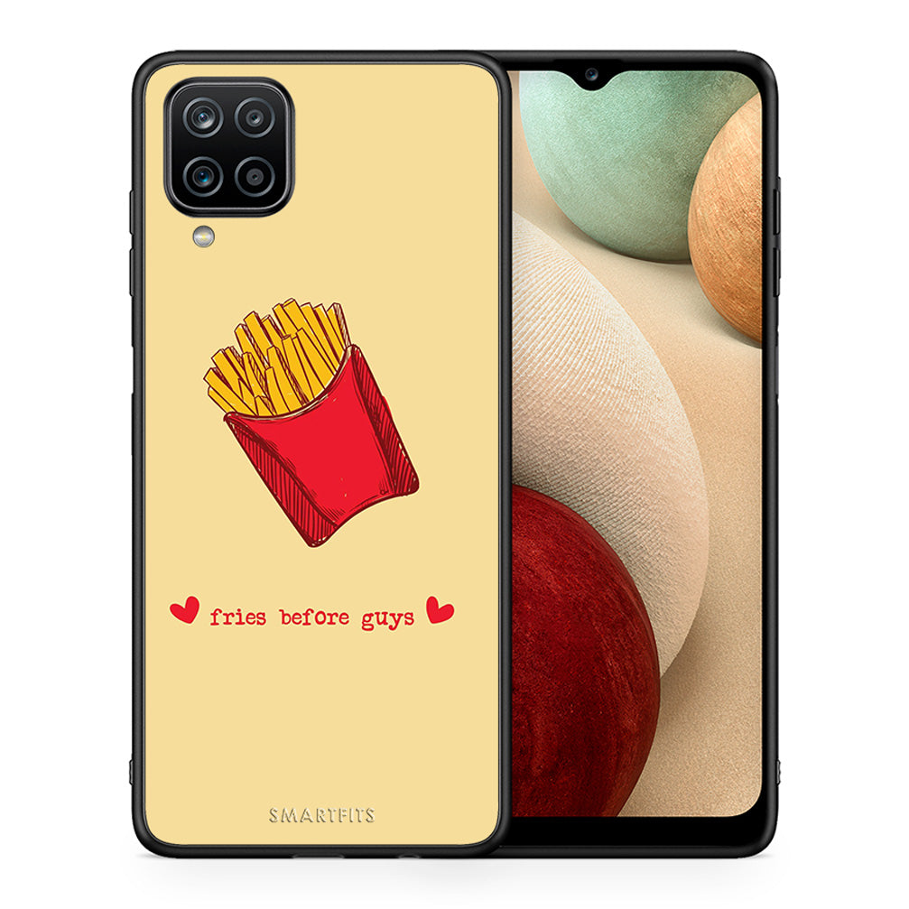 Θήκη Αγίου Βαλεντίνου Samsung A12 Fries Before Guys από τη Smartfits με σχέδιο στο πίσω μέρος και μαύρο περίβλημα | Samsung A12 Fries Before Guys case with colorful back and black bezels