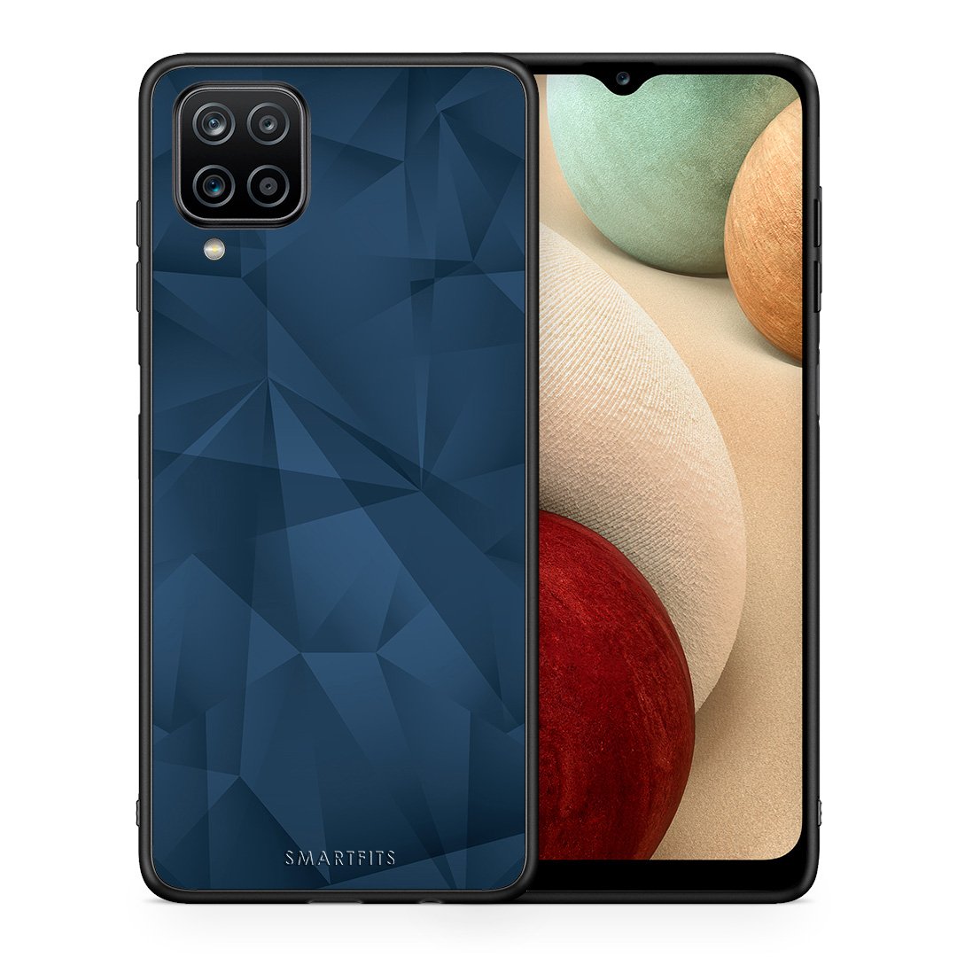 Θήκη Samsung A12 Blue Abstract Geometric από τη Smartfits με σχέδιο στο πίσω μέρος και μαύρο περίβλημα | Samsung A12 Blue Abstract Geometric case with colorful back and black bezels