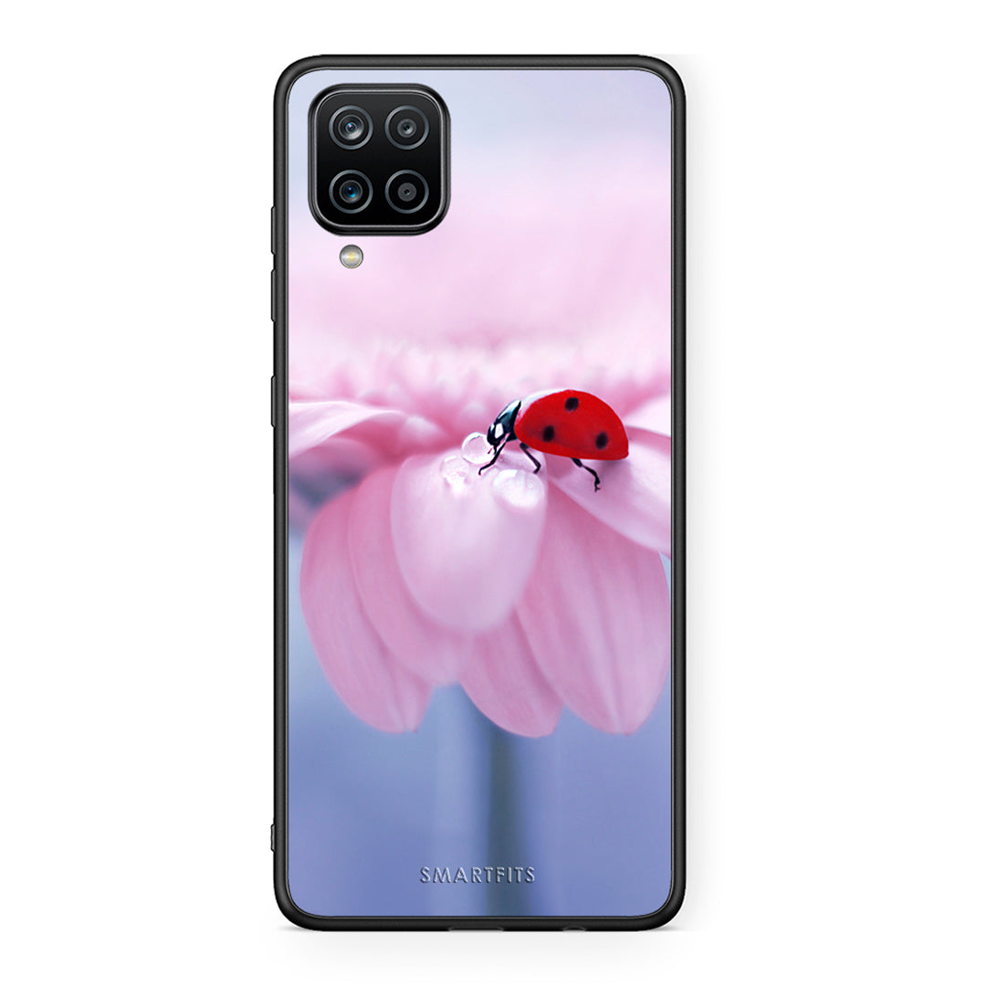 Samsung A12 Ladybug Flower θήκη από τη Smartfits με σχέδιο στο πίσω μέρος και μαύρο περίβλημα | Smartphone case with colorful back and black bezels by Smartfits