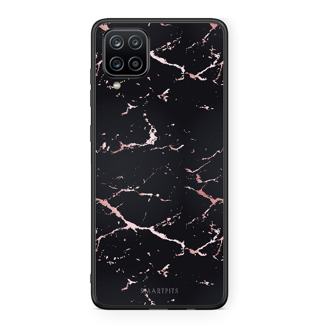 4 - Samsung A12 Black Rosegold Marble case, cover, bumper