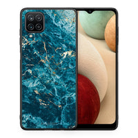 Thumbnail for Θήκη Samsung A12 Marble Blue από τη Smartfits με σχέδιο στο πίσω μέρος και μαύρο περίβλημα | Samsung A12 Marble Blue case with colorful back and black bezels