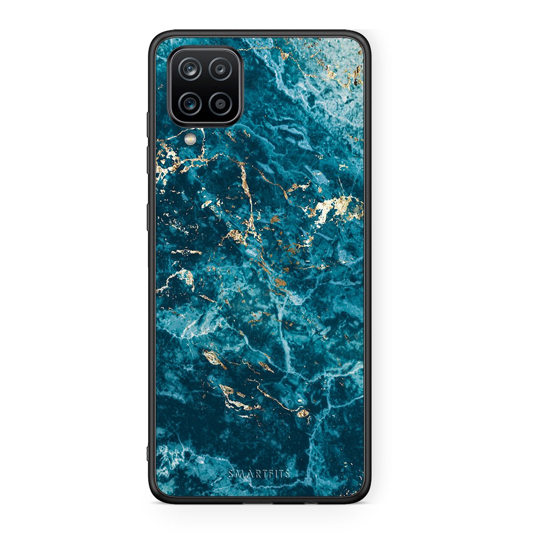Samsung A12 Marble Blue θήκη από τη Smartfits με σχέδιο στο πίσω μέρος και μαύρο περίβλημα | Smartphone case with colorful back and black bezels by Smartfits