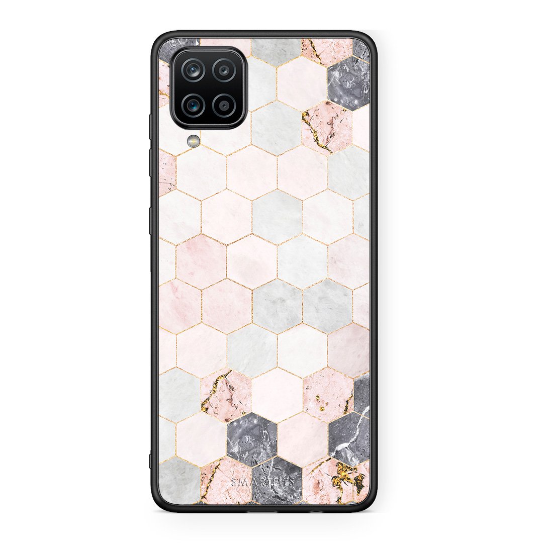 4 - Samsung A12 Hexagon Pink Marble case, cover, bumper