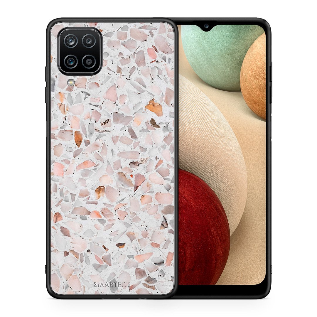 Θήκη Samsung A12 Marble Terrazzo από τη Smartfits με σχέδιο στο πίσω μέρος και μαύρο περίβλημα | Samsung A12 Marble Terrazzo case with colorful back and black bezels