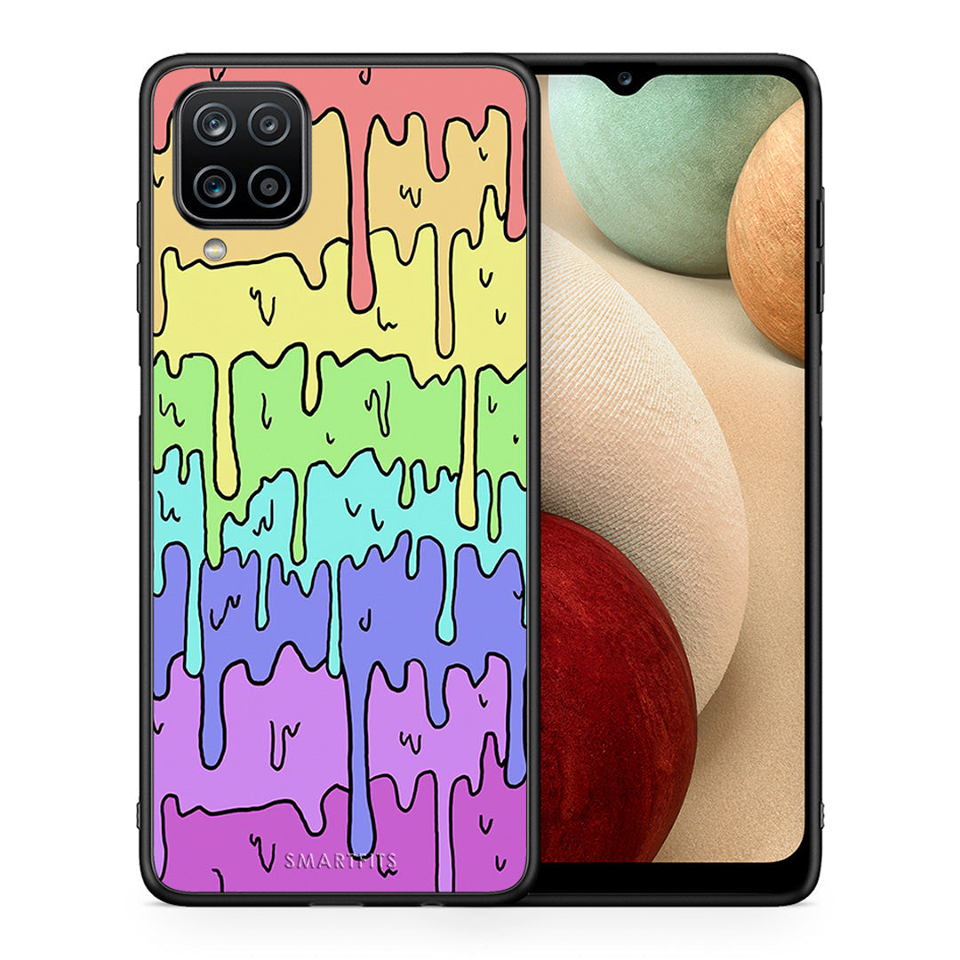 Θήκη Samsung A12 Melting Rainbow από τη Smartfits με σχέδιο στο πίσω μέρος και μαύρο περίβλημα | Samsung A12 Melting Rainbow case with colorful back and black bezels