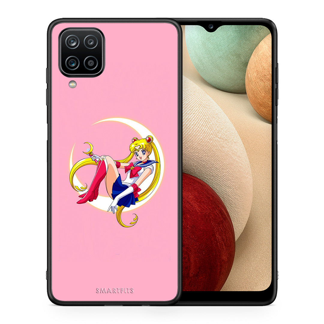 Θήκη Samsung A12 Moon Girl από τη Smartfits με σχέδιο στο πίσω μέρος και μαύρο περίβλημα | Samsung A12 Moon Girl case with colorful back and black bezels