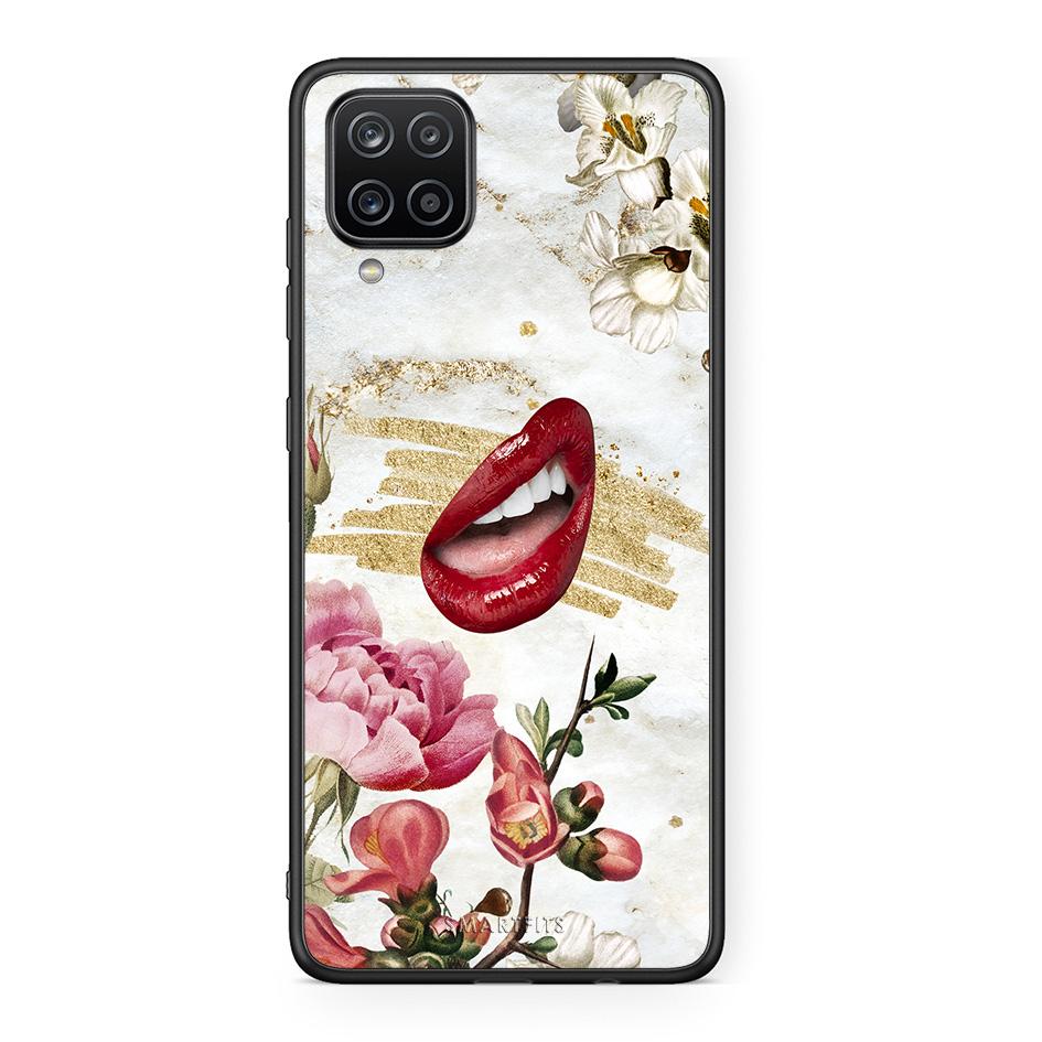 Samsung A12 Red Lips θήκη από τη Smartfits με σχέδιο στο πίσω μέρος και μαύρο περίβλημα | Smartphone case with colorful back and black bezels by Smartfits