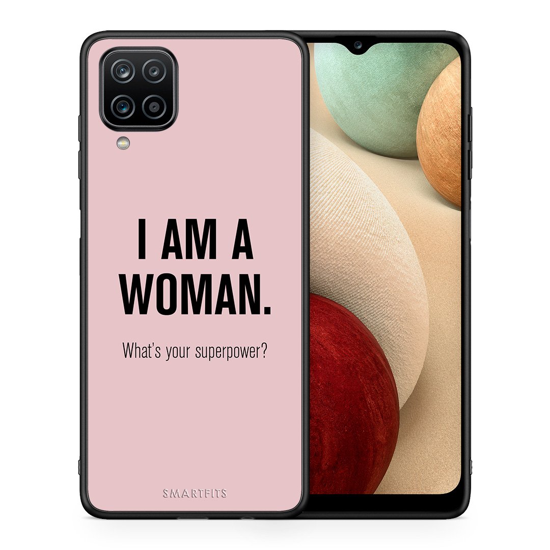 Θήκη Samsung A12 Superpower Woman από τη Smartfits με σχέδιο στο πίσω μέρος και μαύρο περίβλημα | Samsung A12 Superpower Woman case with colorful back and black bezels