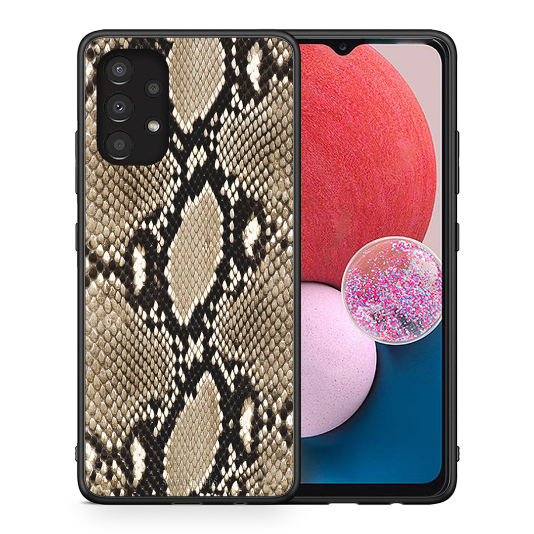 Θήκη Samsung A13 4G Fashion Snake Animal από τη Smartfits με σχέδιο στο πίσω μέρος και μαύρο περίβλημα | Samsung A13 4G Fashion Snake Animal case with colorful back and black bezels
