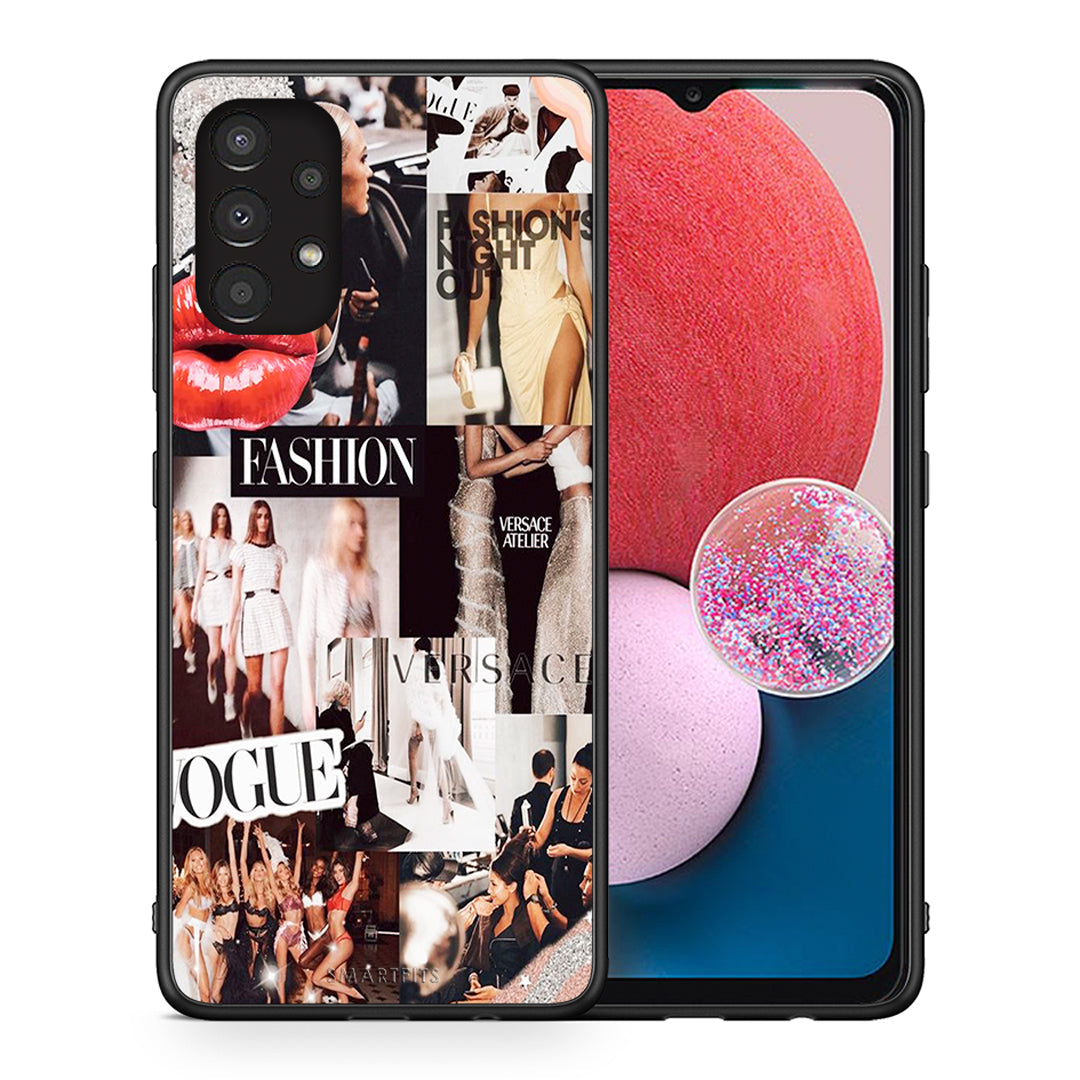 Θήκη Αγίου Βαλεντίνου Samsung A13 4G Collage Fashion από τη Smartfits με σχέδιο στο πίσω μέρος και μαύρο περίβλημα | Samsung A13 4G Collage Fashion case with colorful back and black bezels