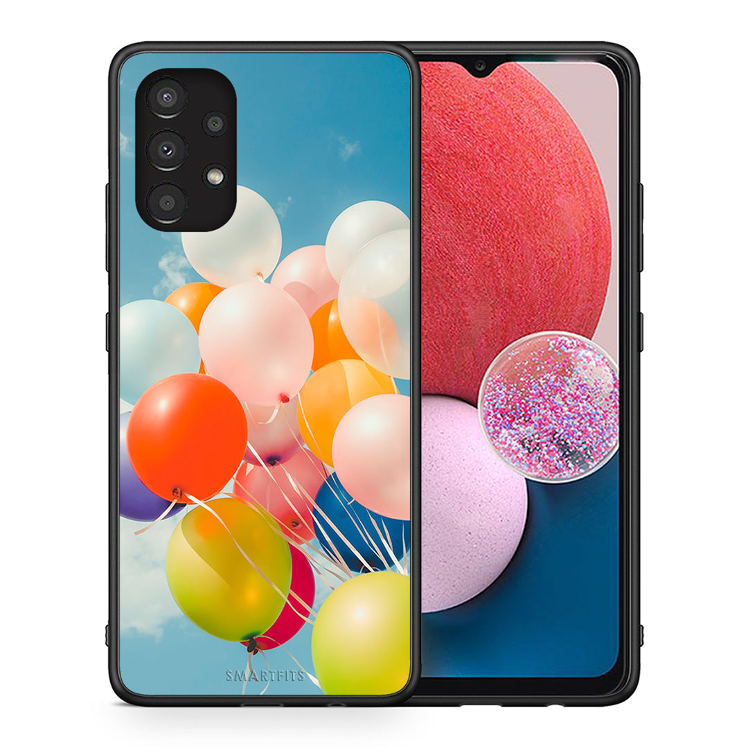 Θήκη Samsung A13 4G Colorful Balloons από τη Smartfits με σχέδιο στο πίσω μέρος και μαύρο περίβλημα | Samsung A13 4G Colorful Balloons case with colorful back and black bezels