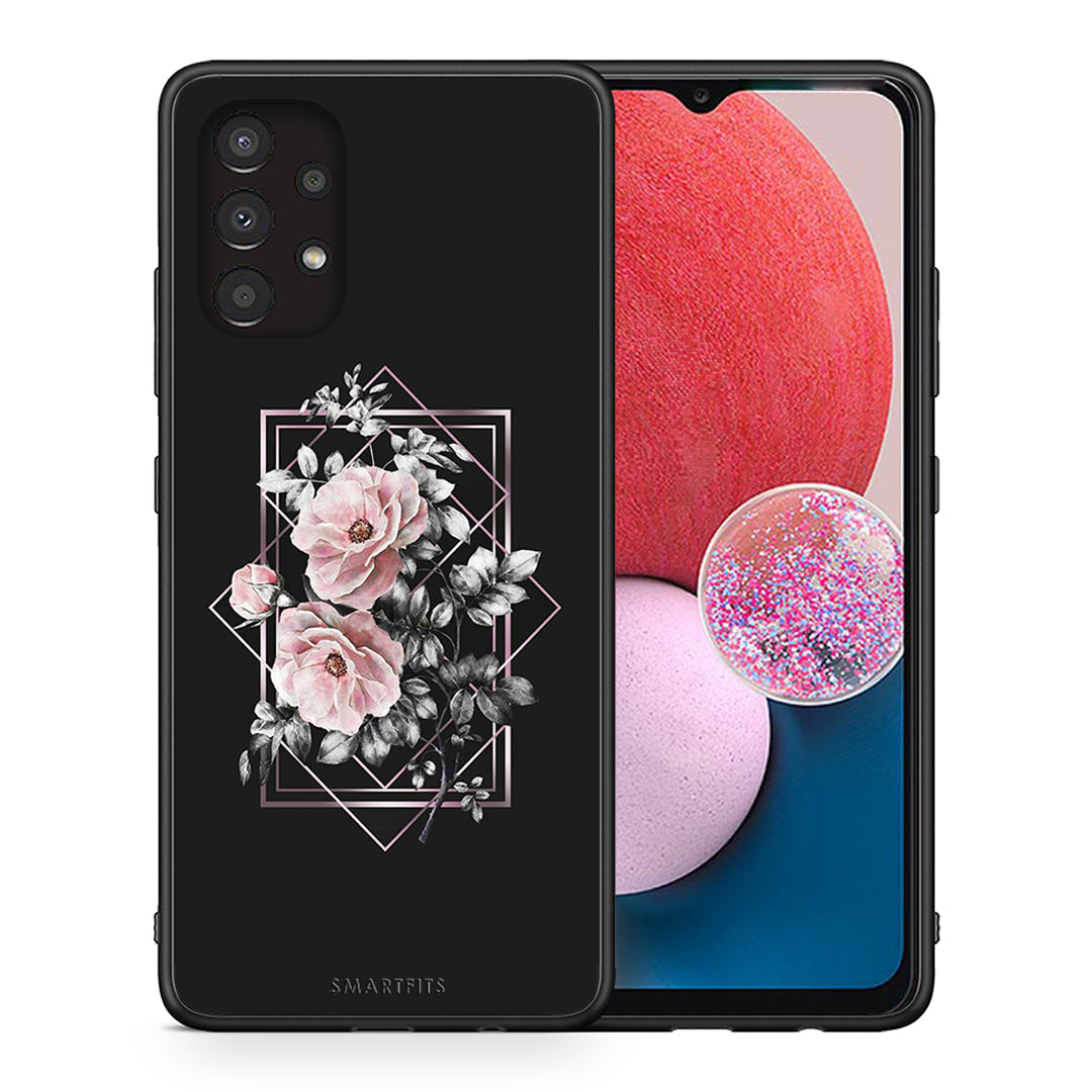 Θήκη Samsung A13 4G Frame Flower από τη Smartfits με σχέδιο στο πίσω μέρος και μαύρο περίβλημα | Samsung A13 4G Frame Flower case with colorful back and black bezels