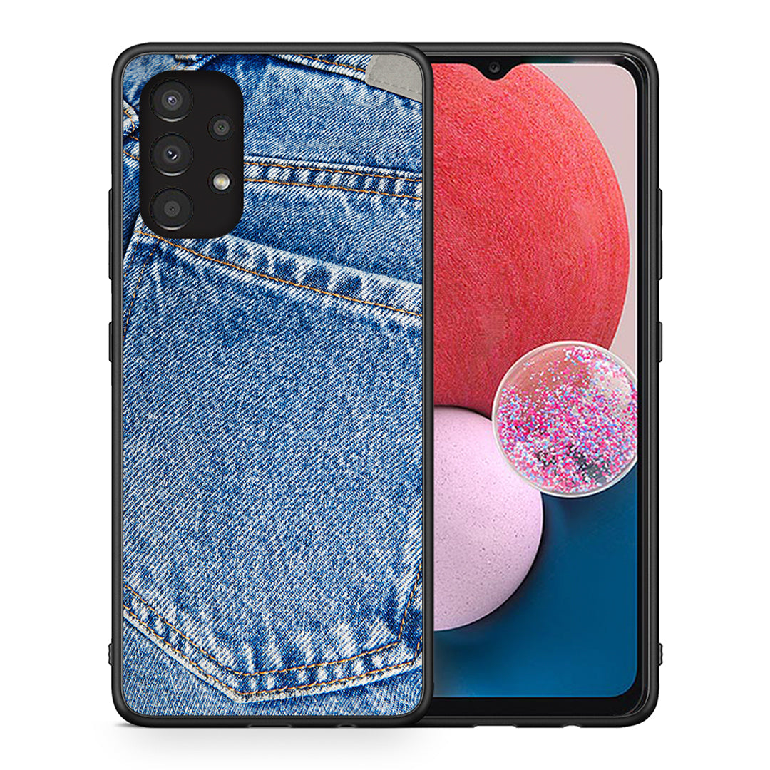 Θήκη Samsung A13 4G Jeans Pocket από τη Smartfits με σχέδιο στο πίσω μέρος και μαύρο περίβλημα | Samsung A13 4G Jeans Pocket case with colorful back and black bezels