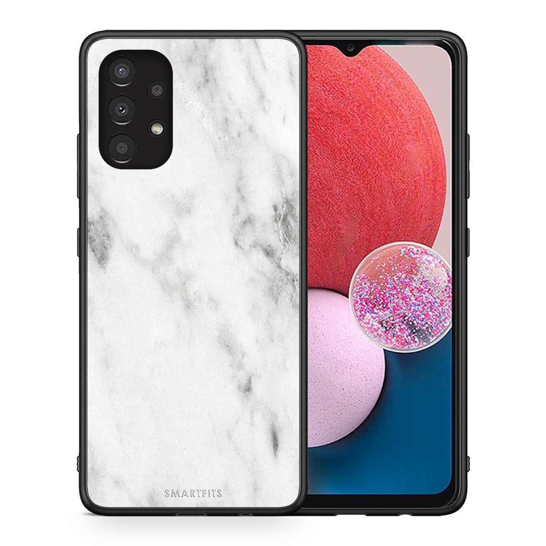 Θήκη Samsung A13 4G White Marble από τη Smartfits με σχέδιο στο πίσω μέρος και μαύρο περίβλημα | Samsung A13 4G White Marble case with colorful back and black bezels