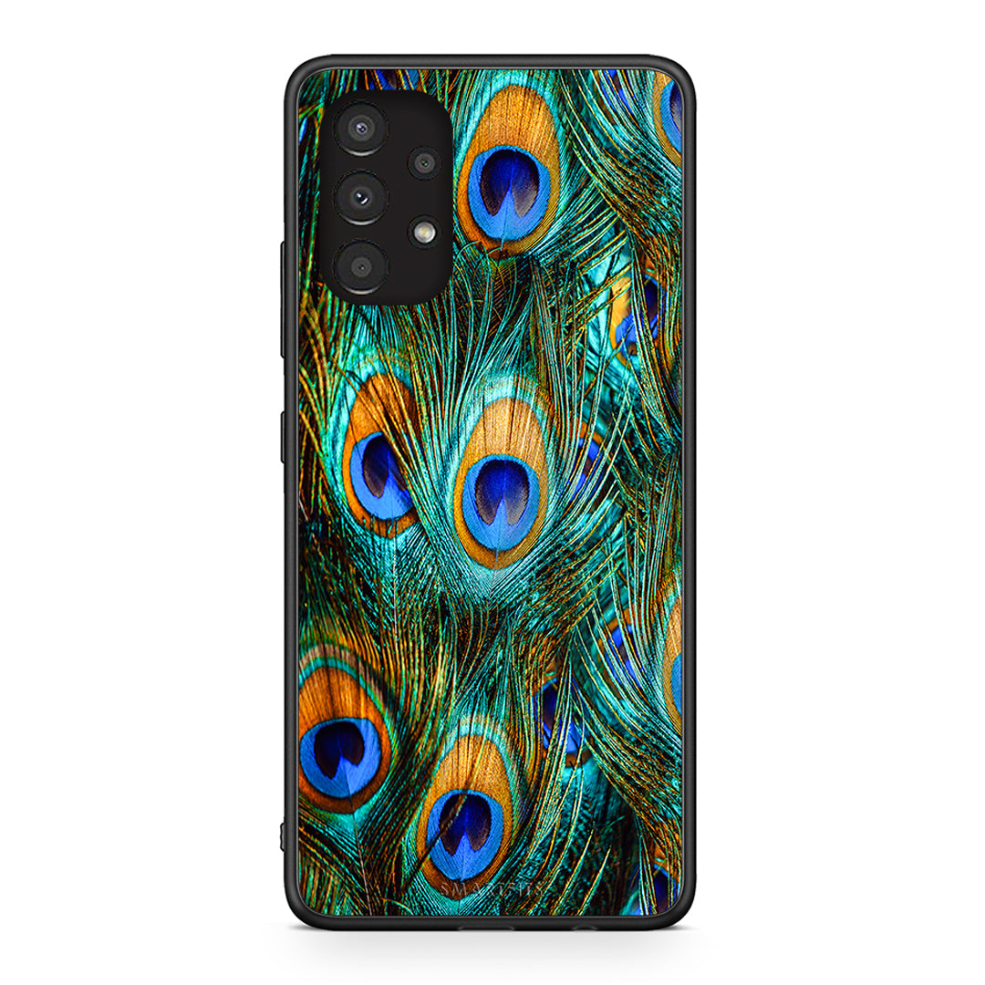 Samsung A13 4G Real Peacock Feathers θήκη από τη Smartfits με σχέδιο στο πίσω μέρος και μαύρο περίβλημα | Smartphone case with colorful back and black bezels by Smartfits