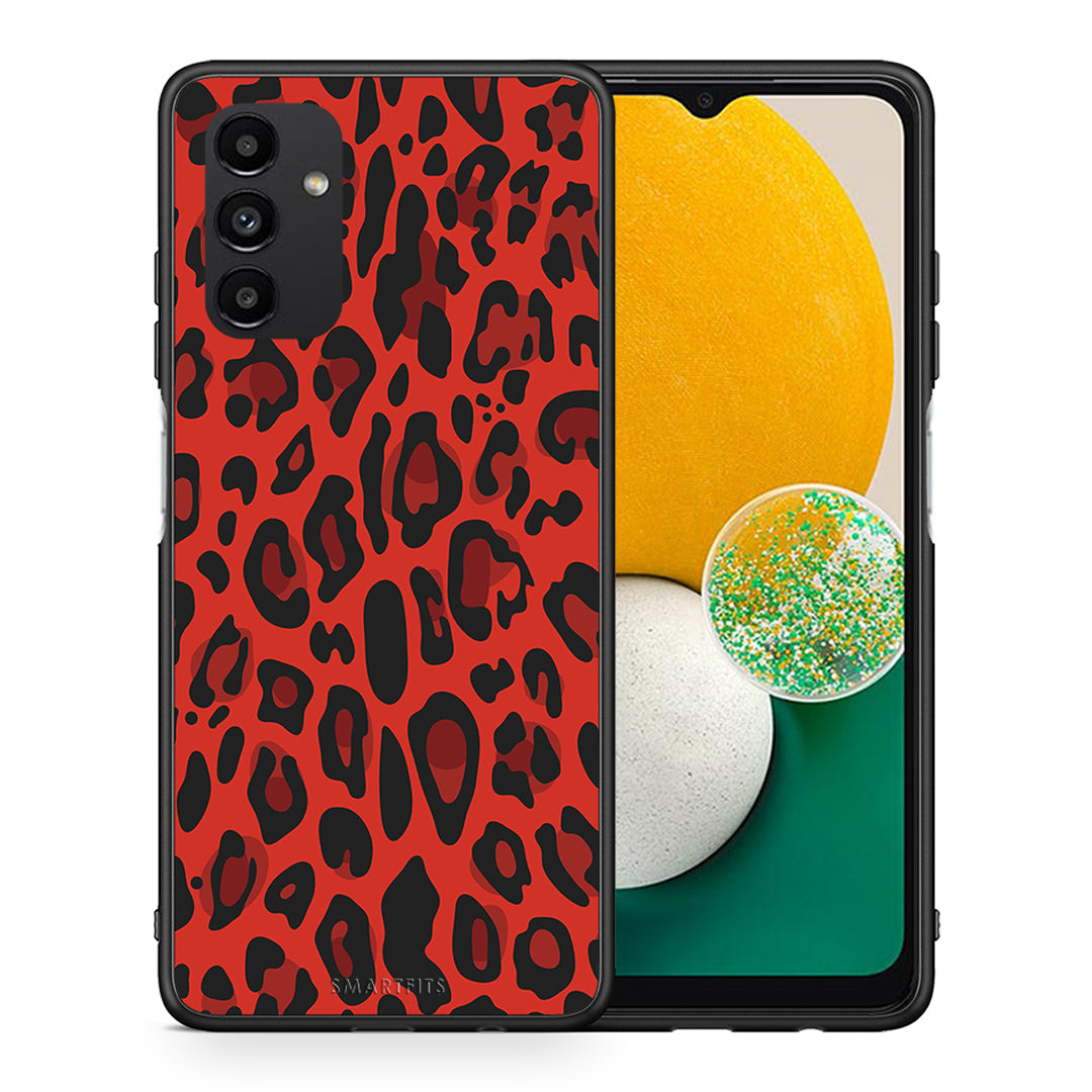 Θήκη Samsung A13 5G Red Leopard Animal από τη Smartfits με σχέδιο στο πίσω μέρος και μαύρο περίβλημα | Samsung A13 5G Red Leopard Animal case with colorful back and black bezels