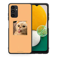 Thumbnail for Θήκη Samsung A13 5G Cat Tongue από τη Smartfits με σχέδιο στο πίσω μέρος και μαύρο περίβλημα | Samsung A13 5G Cat Tongue case with colorful back and black bezels