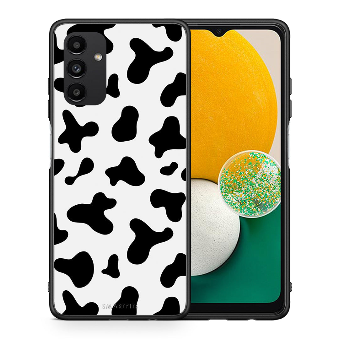 Θήκη Samsung A13 5G Cow Print από τη Smartfits με σχέδιο στο πίσω μέρος και μαύρο περίβλημα | Samsung A13 5G Cow Print case with colorful back and black bezels