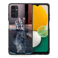 Thumbnail for Θήκη Samsung A13 5G Tiger Cute από τη Smartfits με σχέδιο στο πίσω μέρος και μαύρο περίβλημα | Samsung A13 5G Tiger Cute case with colorful back and black bezels