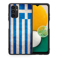 Thumbnail for Θήκη Samsung A13 5G Greek Flag από τη Smartfits με σχέδιο στο πίσω μέρος και μαύρο περίβλημα | Samsung A13 5G Greek Flag case with colorful back and black bezels