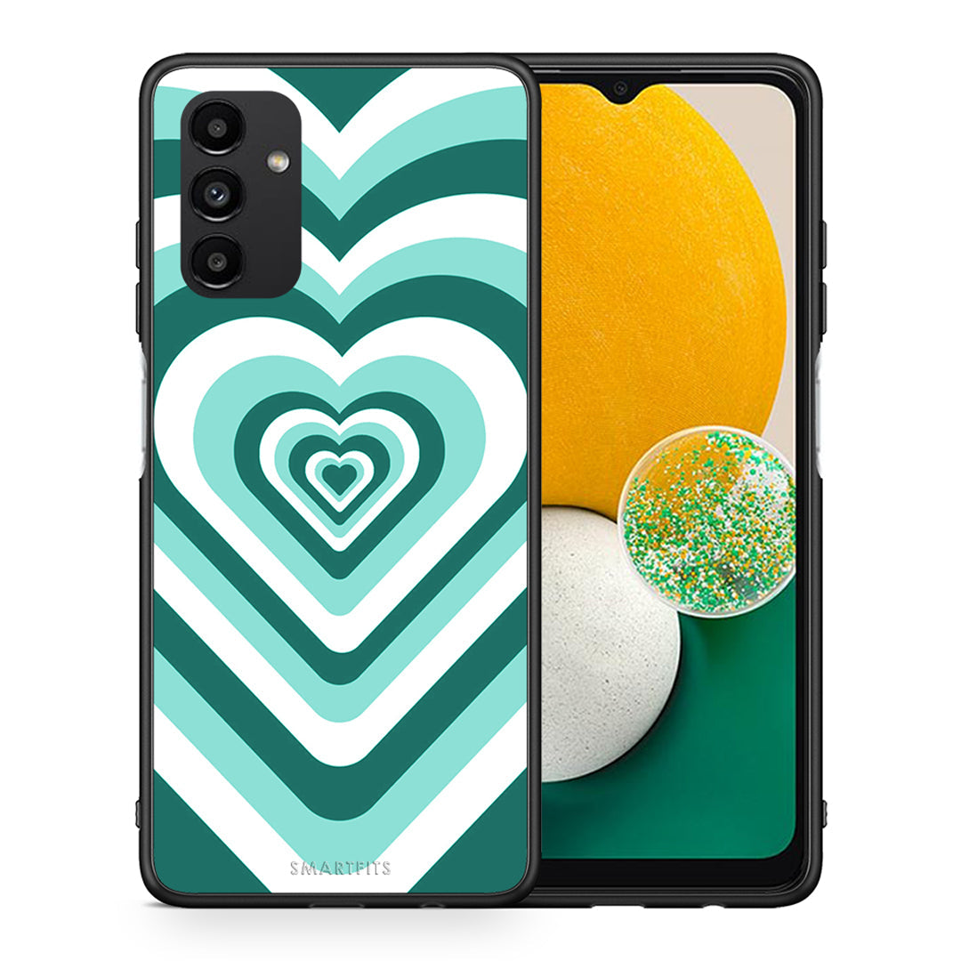 Θήκη Samsung A13 5G Green Hearts από τη Smartfits με σχέδιο στο πίσω μέρος και μαύρο περίβλημα | Samsung A13 5G Green Hearts case with colorful back and black bezels