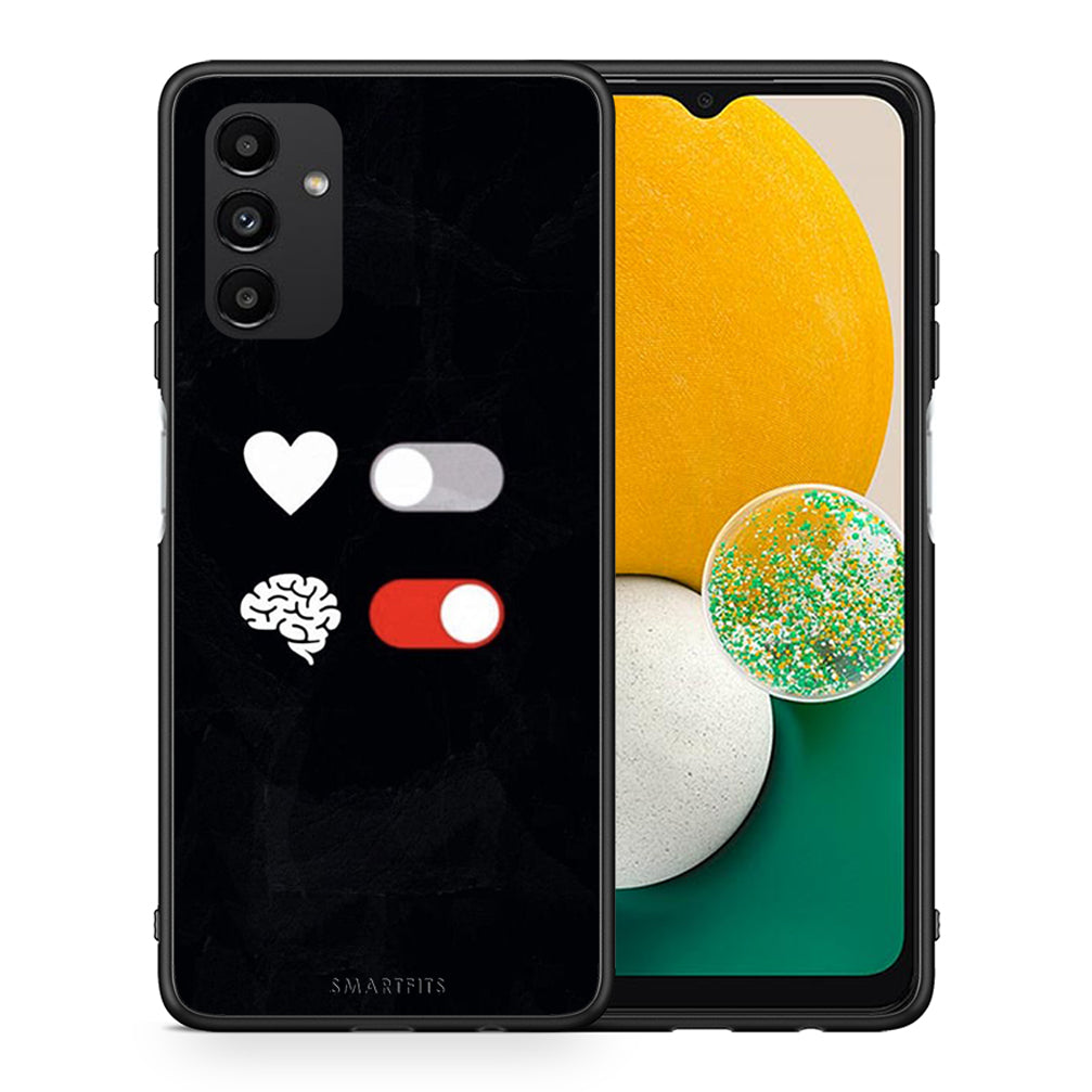 Θήκη Αγίου Βαλεντίνου Samsung A13 5G Heart Vs Brain από τη Smartfits με σχέδιο στο πίσω μέρος και μαύρο περίβλημα | Samsung A13 5G Heart Vs Brain case with colorful back and black bezels