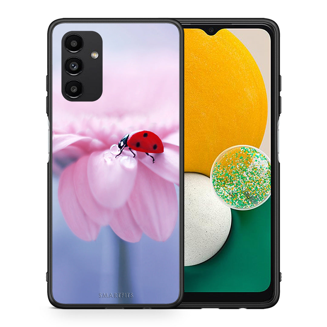 Θήκη Samsung A13 5G Ladybug Flower από τη Smartfits με σχέδιο στο πίσω μέρος και μαύρο περίβλημα | Samsung A13 5G Ladybug Flower case with colorful back and black bezels