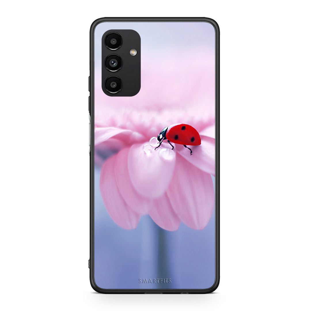 Samsung A13 5G Ladybug Flower θήκη από τη Smartfits με σχέδιο στο πίσω μέρος και μαύρο περίβλημα | Smartphone case with colorful back and black bezels by Smartfits