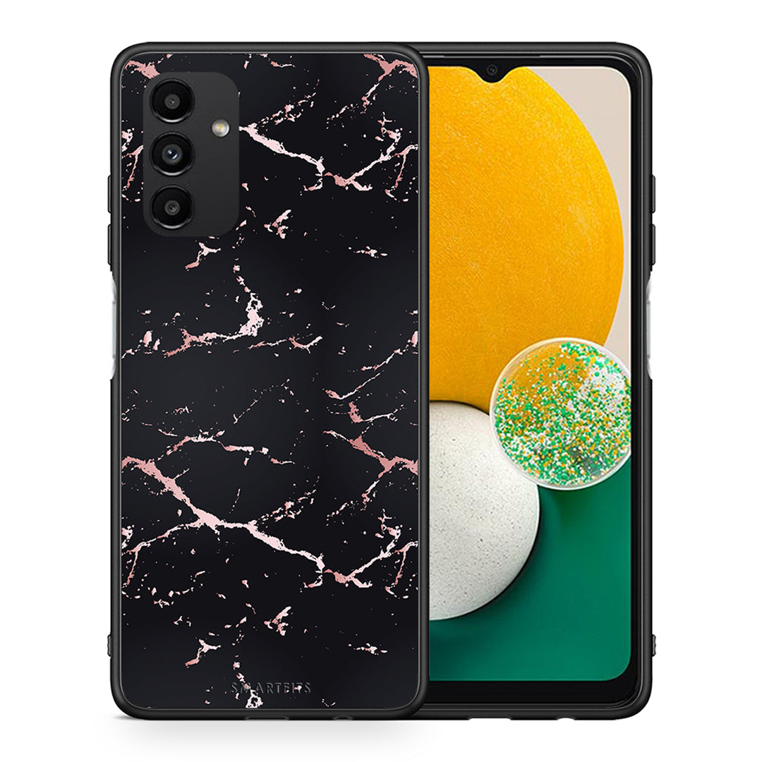 Θήκη Samsung A04s Black Rosegold Marble από τη Smartfits με σχέδιο στο πίσω μέρος και μαύρο περίβλημα | Samsung A04s Black Rosegold Marble case with colorful back and black bezels