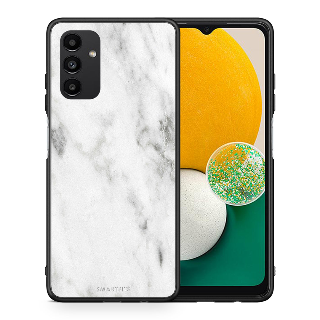 Θήκη Samsung A13 5G White Marble από τη Smartfits με σχέδιο στο πίσω μέρος και μαύρο περίβλημα | Samsung A13 5G White Marble case with colorful back and black bezels