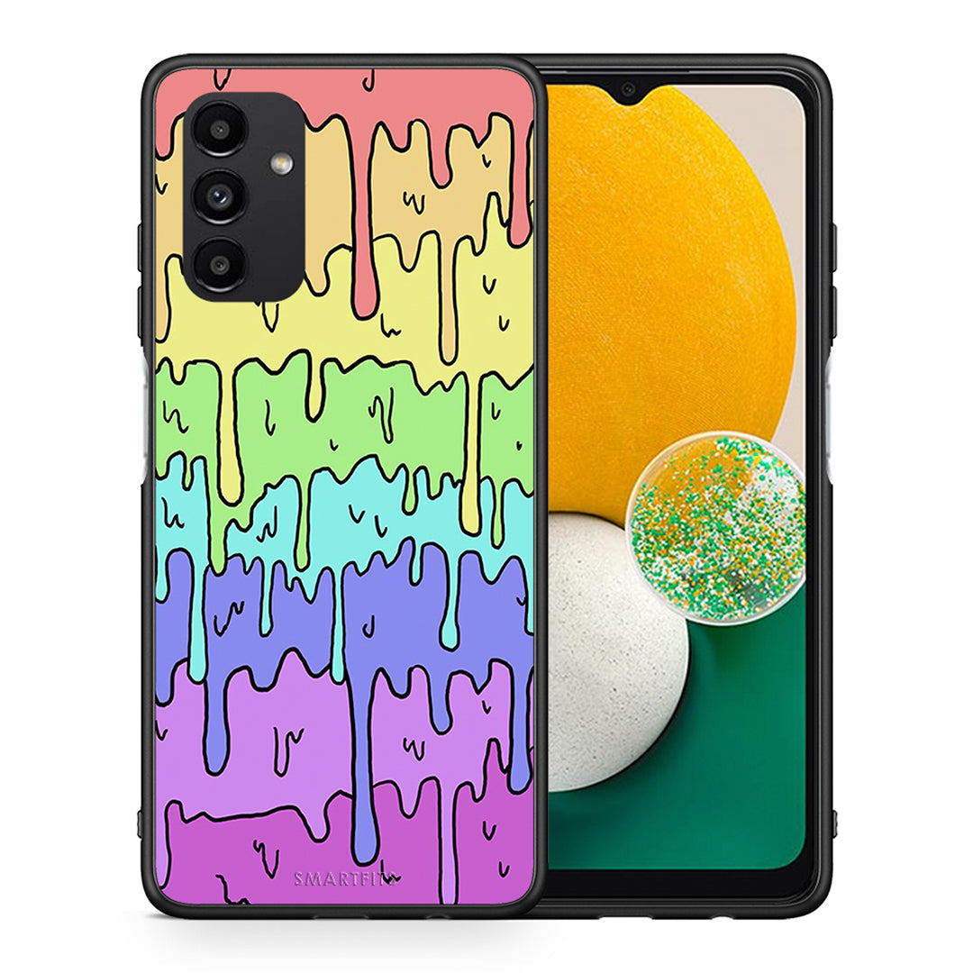 Θήκη Samsung A04s Melting Rainbow από τη Smartfits με σχέδιο στο πίσω μέρος και μαύρο περίβλημα | Samsung A04s Melting Rainbow case with colorful back and black bezels