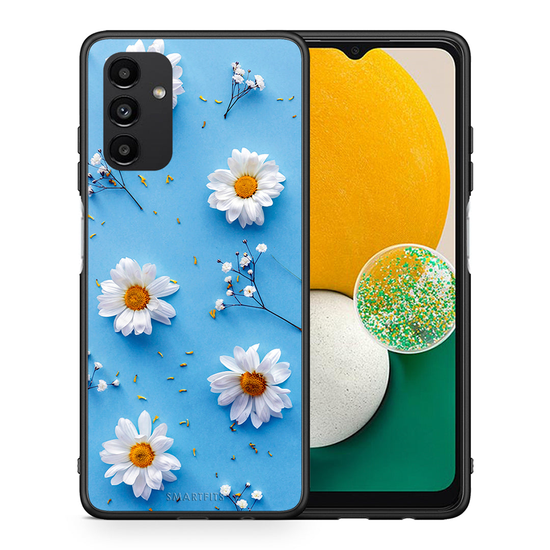 Θήκη Samsung A13 5G Real Daisies από τη Smartfits με σχέδιο στο πίσω μέρος και μαύρο περίβλημα | Samsung A13 5G Real Daisies case with colorful back and black bezels