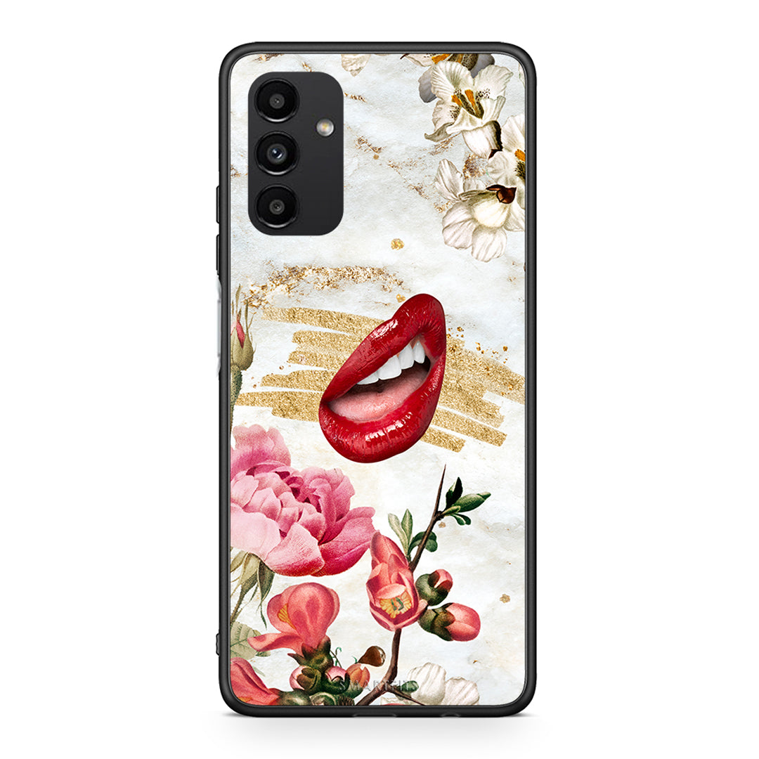 Samsung A04s Red Lips θήκη από τη Smartfits με σχέδιο στο πίσω μέρος και μαύρο περίβλημα | Smartphone case with colorful back and black bezels by Smartfits