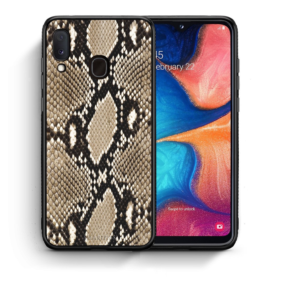 Θήκη Samsung A20e Fashion Snake Animal από τη Smartfits με σχέδιο στο πίσω μέρος και μαύρο περίβλημα | Samsung A20e Fashion Snake Animal case with colorful back and black bezels