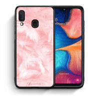 Thumbnail for Θήκη Samsung A20e Pink Feather Boho από τη Smartfits με σχέδιο στο πίσω μέρος και μαύρο περίβλημα | Samsung A20e Pink Feather Boho case with colorful back and black bezels