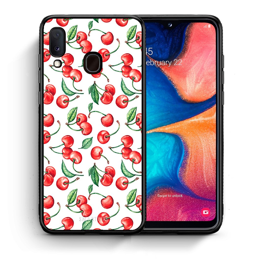 Θήκη Samsung Galaxy A30 Cherry Summer από τη Smartfits με σχέδιο στο πίσω μέρος και μαύρο περίβλημα | Samsung Galaxy A30 Cherry Summer case with colorful back and black bezels