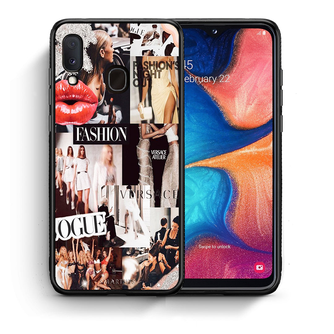 Θήκη Αγίου Βαλεντίνου Samsung A20e Collage Fashion από τη Smartfits με σχέδιο στο πίσω μέρος και μαύρο περίβλημα | Samsung A20e Collage Fashion case with colorful back and black bezels