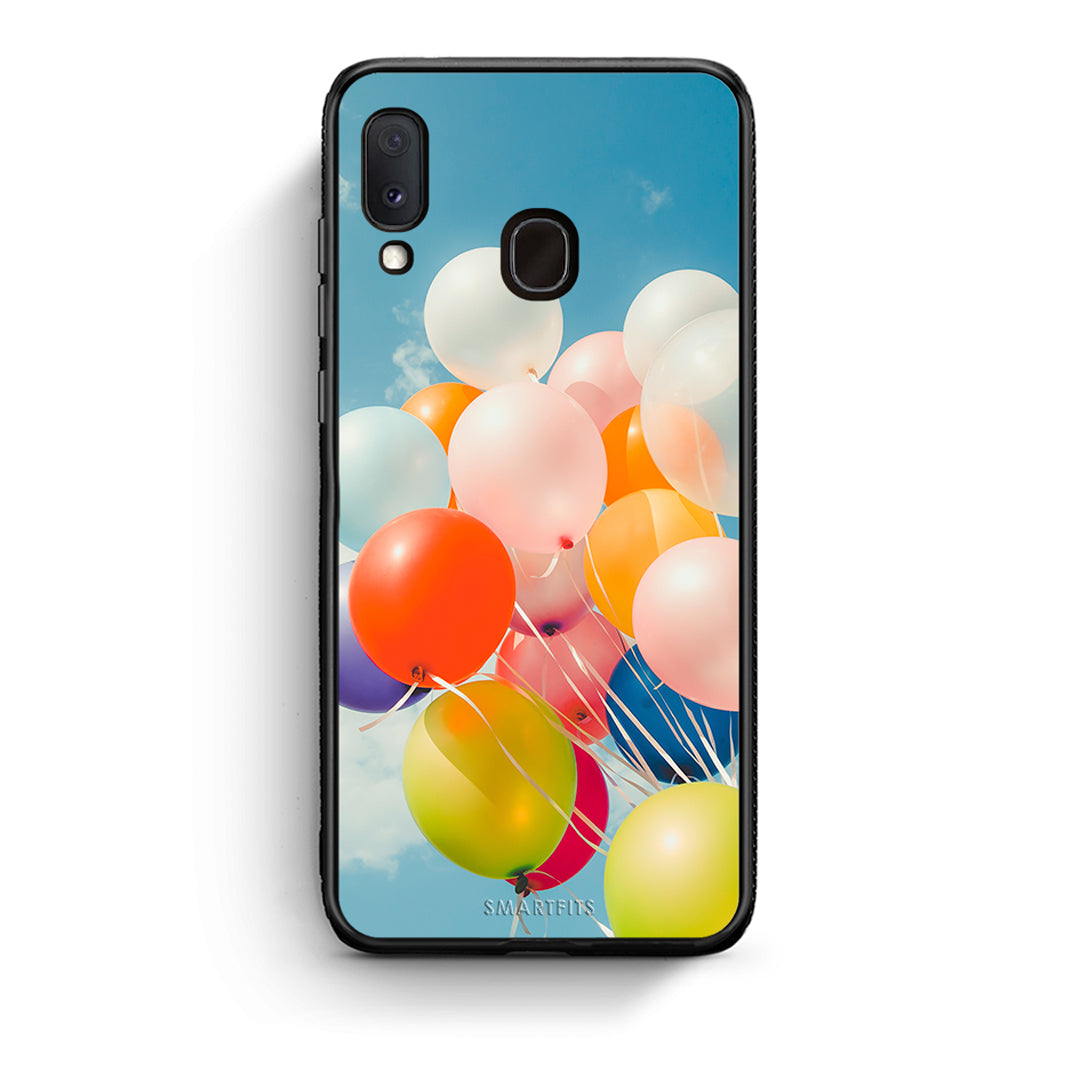Samsung A20e Colorful Balloons θήκη από τη Smartfits με σχέδιο στο πίσω μέρος και μαύρο περίβλημα | Smartphone case with colorful back and black bezels by Smartfits