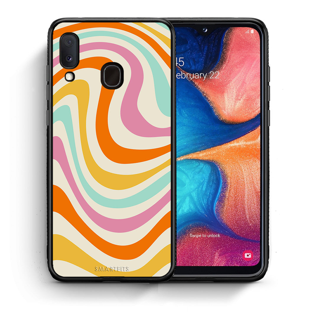 Θήκη Samsung A20e Colourful Waves από τη Smartfits με σχέδιο στο πίσω μέρος και μαύρο περίβλημα | Samsung A20e Colourful Waves case with colorful back and black bezels