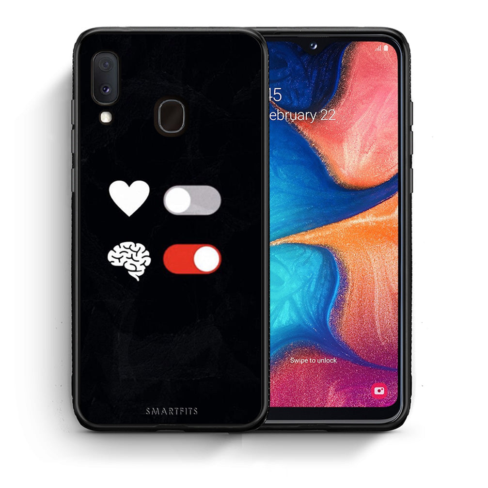Θήκη Αγίου Βαλεντίνου Samsung Galaxy A30 Heart Vs Brain από τη Smartfits με σχέδιο στο πίσω μέρος και μαύρο περίβλημα | Samsung Galaxy A30 Heart Vs Brain case with colorful back and black bezels